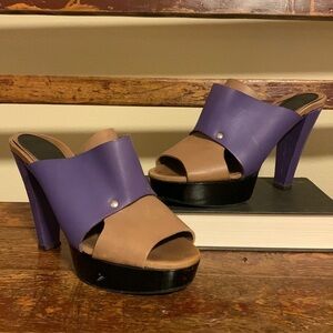Marni Colorblock Sienna Tan Purple Platform Heels Mules